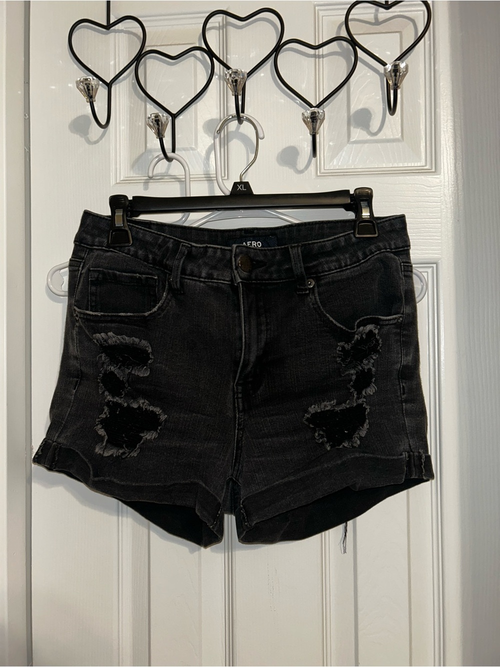 Aero Black Distressed Denim Jean Shorts